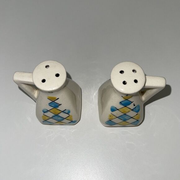 Geometric Blue and Yellow Salt and Pepper Shaker Set Vintage Diamond Japan - Picture 2 of 6